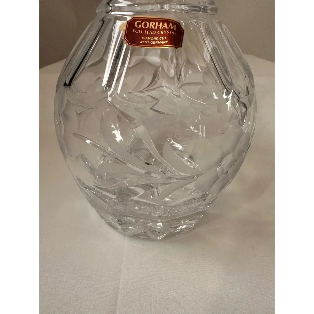 Gorham Lead Crystal Whiskey Decanter‎ Floral Diamond Cut WGermany 11 inch Clear